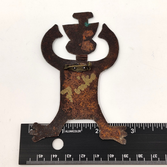 Bill Marcia Finks Signed Metal Brooch Pin Eclectic Tribal Statement Wearable Art - Picture 15 of 15